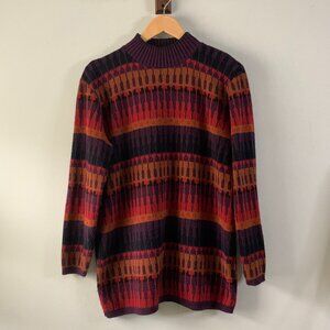 Worthington Vintage Striped Pattern Multicolor Fall Red Orange Purple Sweater M